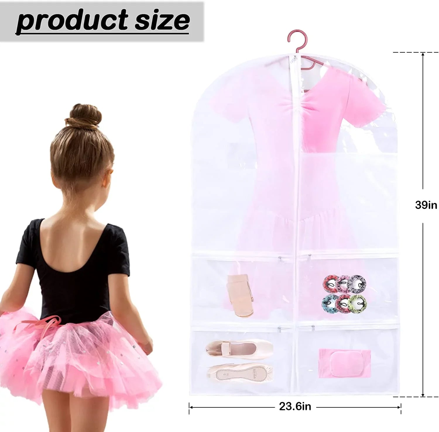 3 Pack Kids Garment Bags for Dance Costumes, Hanging Dance Garment Bag with Multiple Pockets, Clear Storage Bags Organize Girls Dance Competitions Dress, Dance Recitals, Ballet Costume