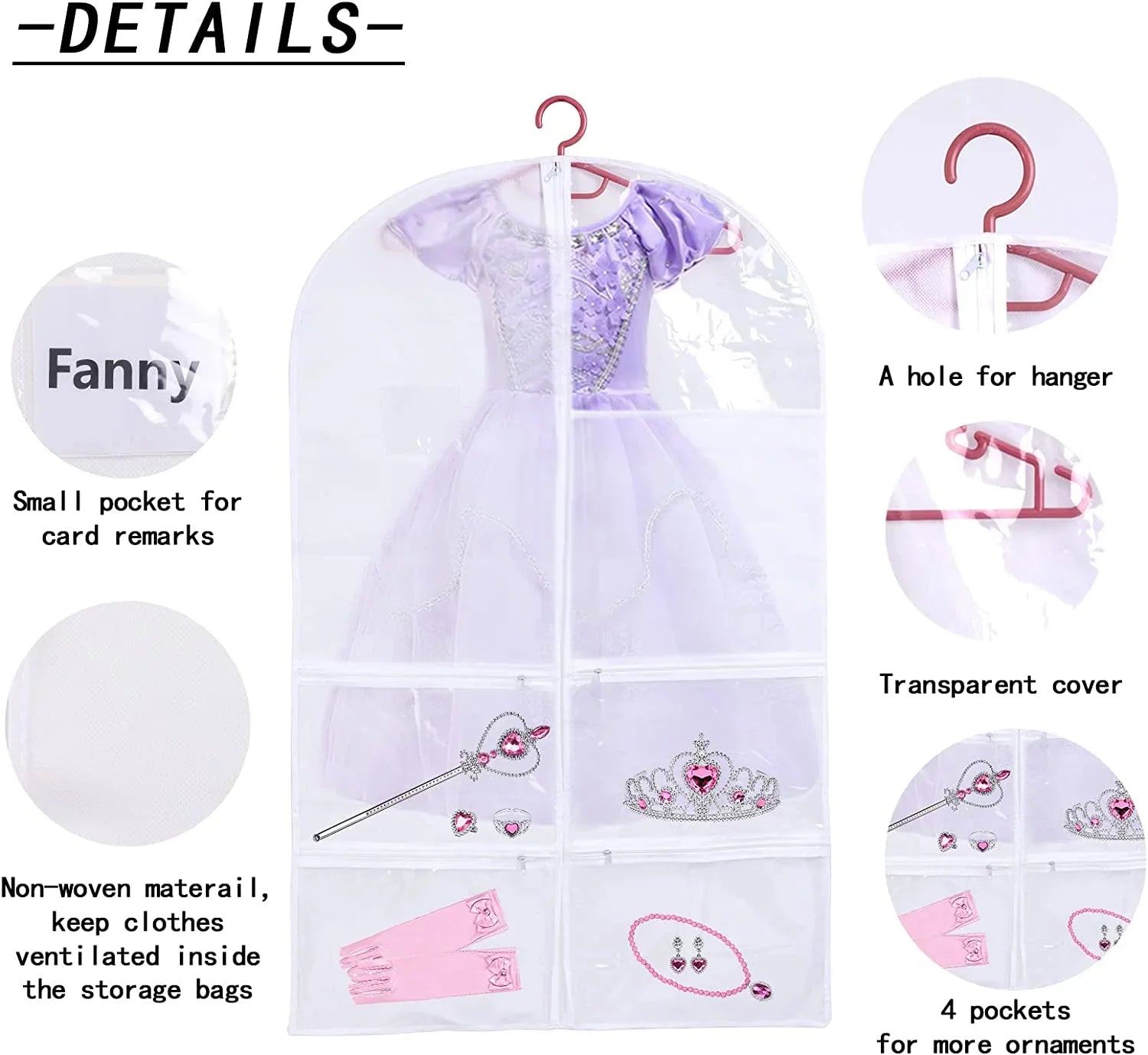 3 Pack Kids Garment Bags for Dance Costumes, Hanging Dance Garment Bag with Multiple Pockets, Clear Storage Bags Organize Girls Dance Competitions Dress, Dance Recitals, Ballet Costume