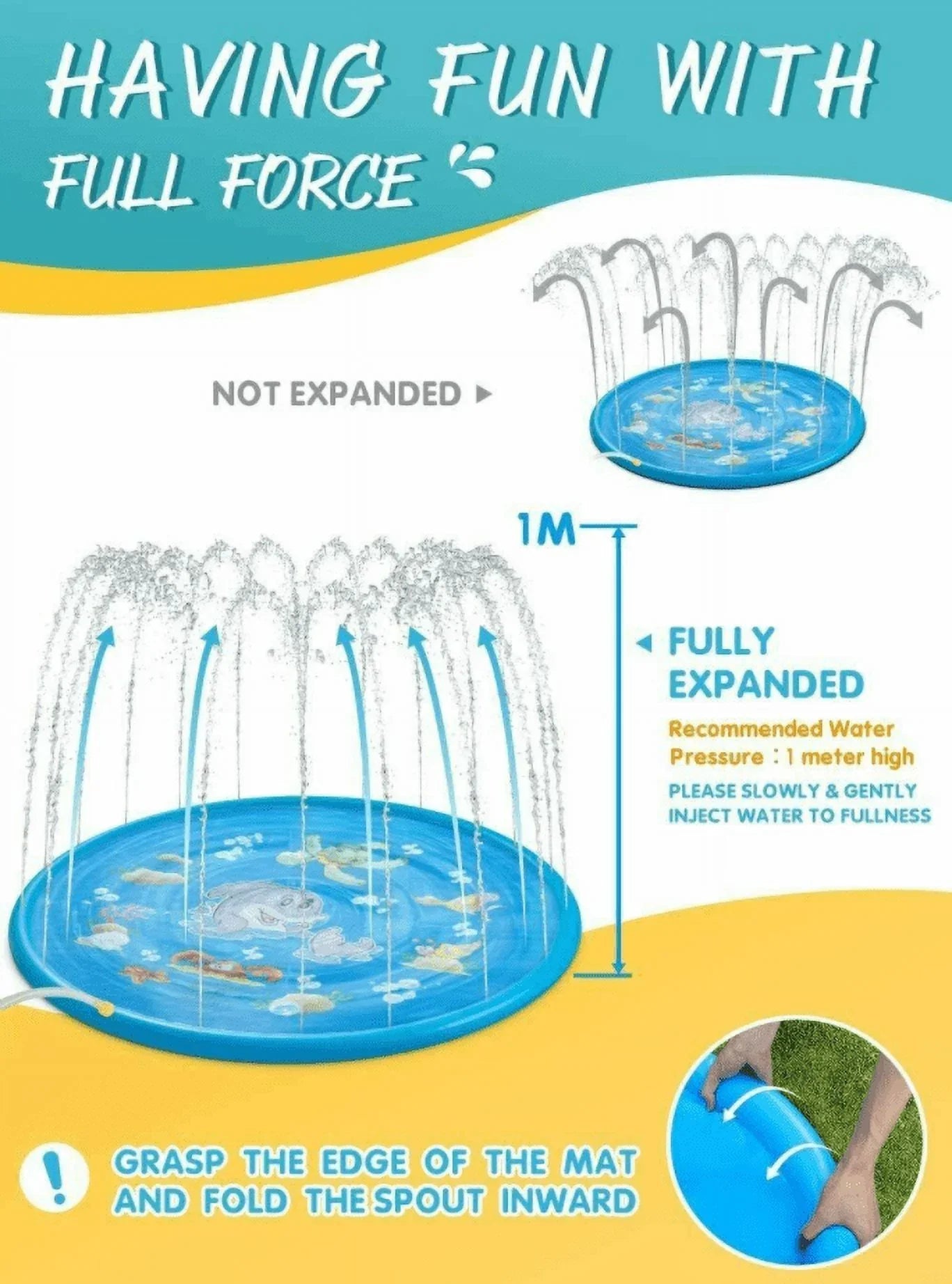 68" Water Splash Sprinkler Pad Inflated Kids Summer Play Game Mat Outdoor