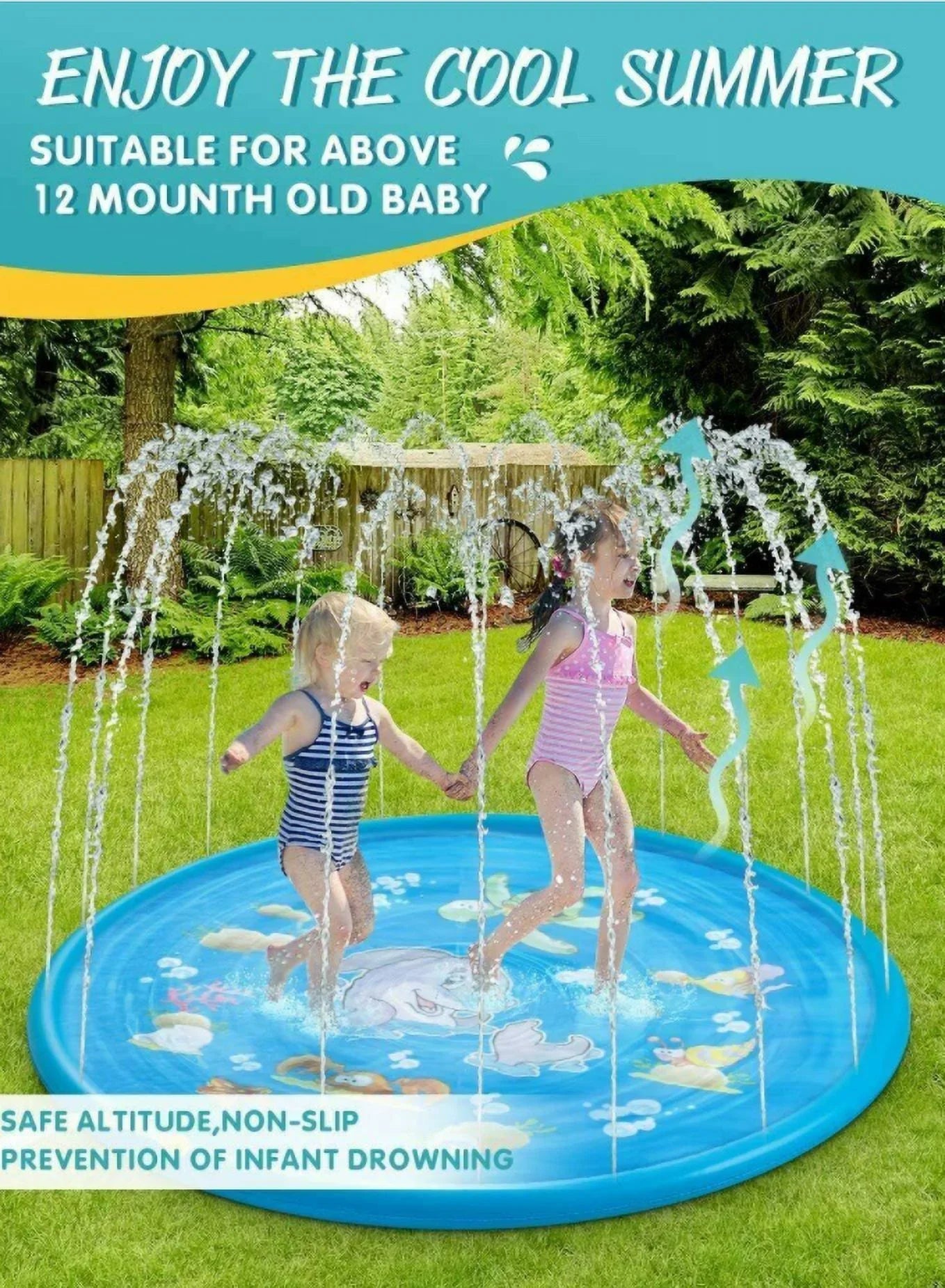 68" Water Splash Sprinkler Pad Inflated Kids Summer Play Game Mat Outdoor
