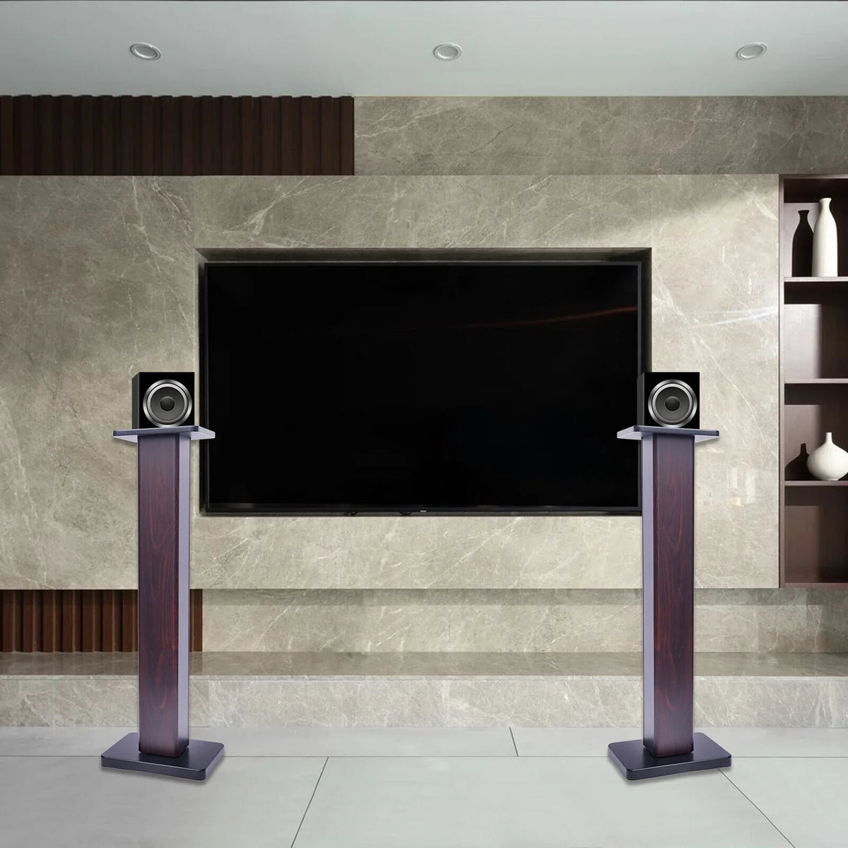 1 Pair Black Walnut Wood Speaker Stands for Surround Sound & Book Shelf Speakers 36"